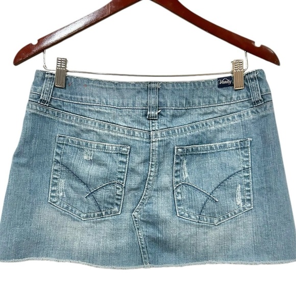 Vanity Size 7 Denim Mini Skirt Vintage 90s Y2K Rawhem Short Jean Millenium Blue - Picture 3 of 6